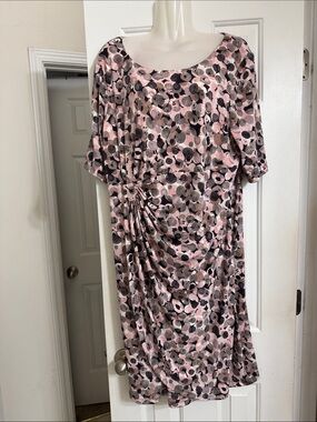 connected apparel Pink and Black Dot Ruched Midi Dress